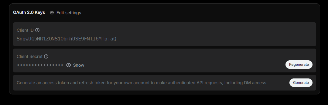 OAuth 2.0 Keys — Client ID + Client Secret